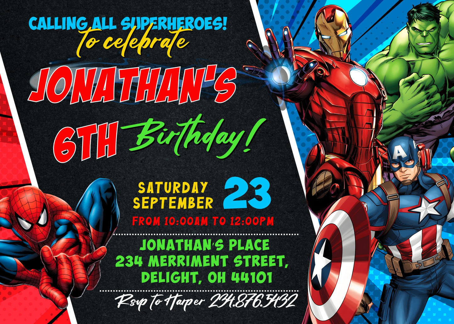 Avengers Marvel Superhero customizable invitation template | Share or Print | boy | OO012
