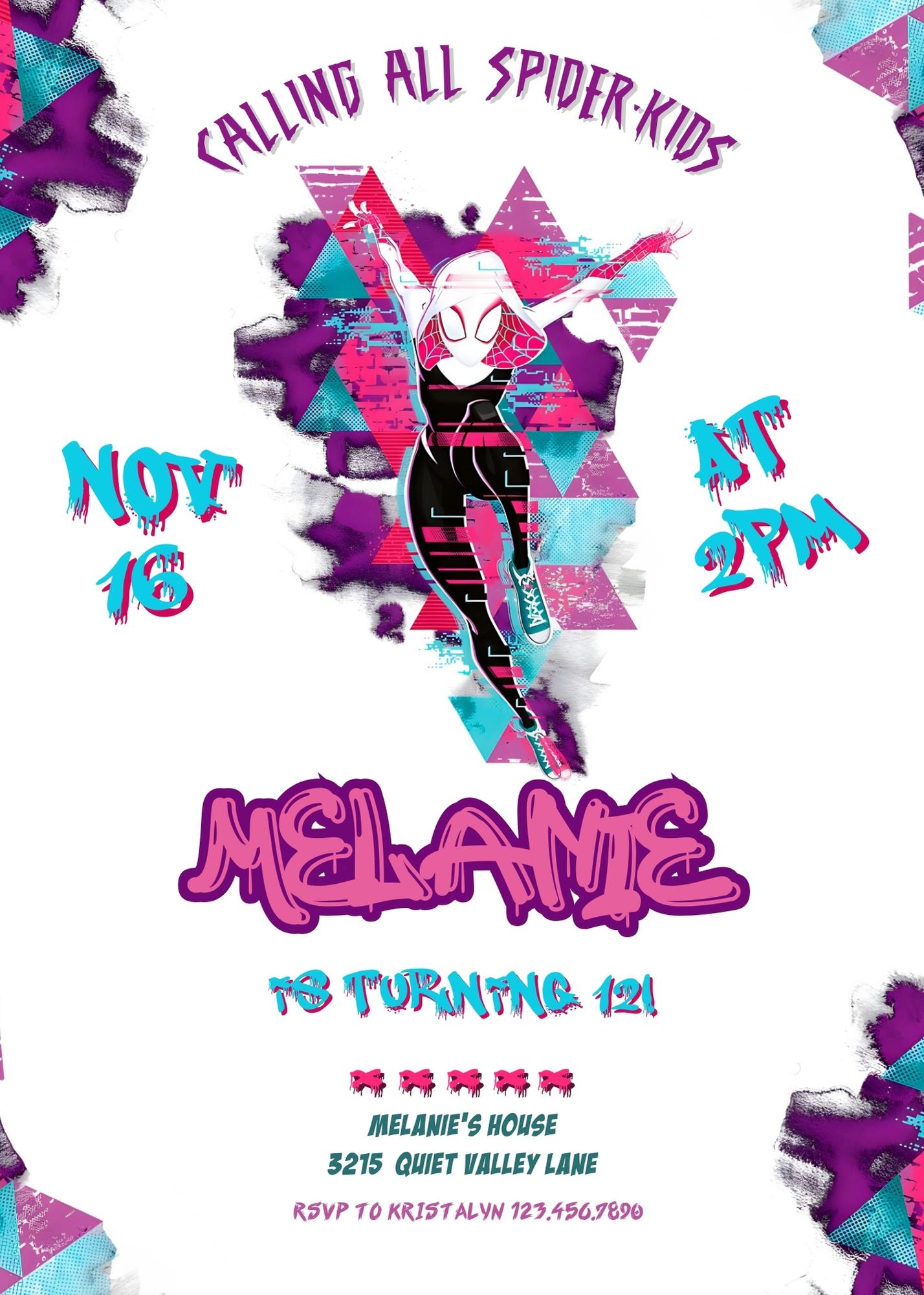 Spider Gwen Ghost Spidey customizable invitation template | Share or Print | girl | NY415