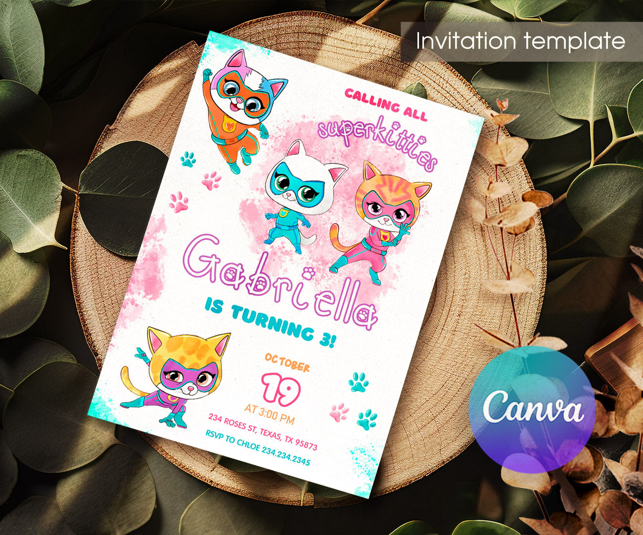 SuperKitties customizable invitation template | Share or Print | DG597