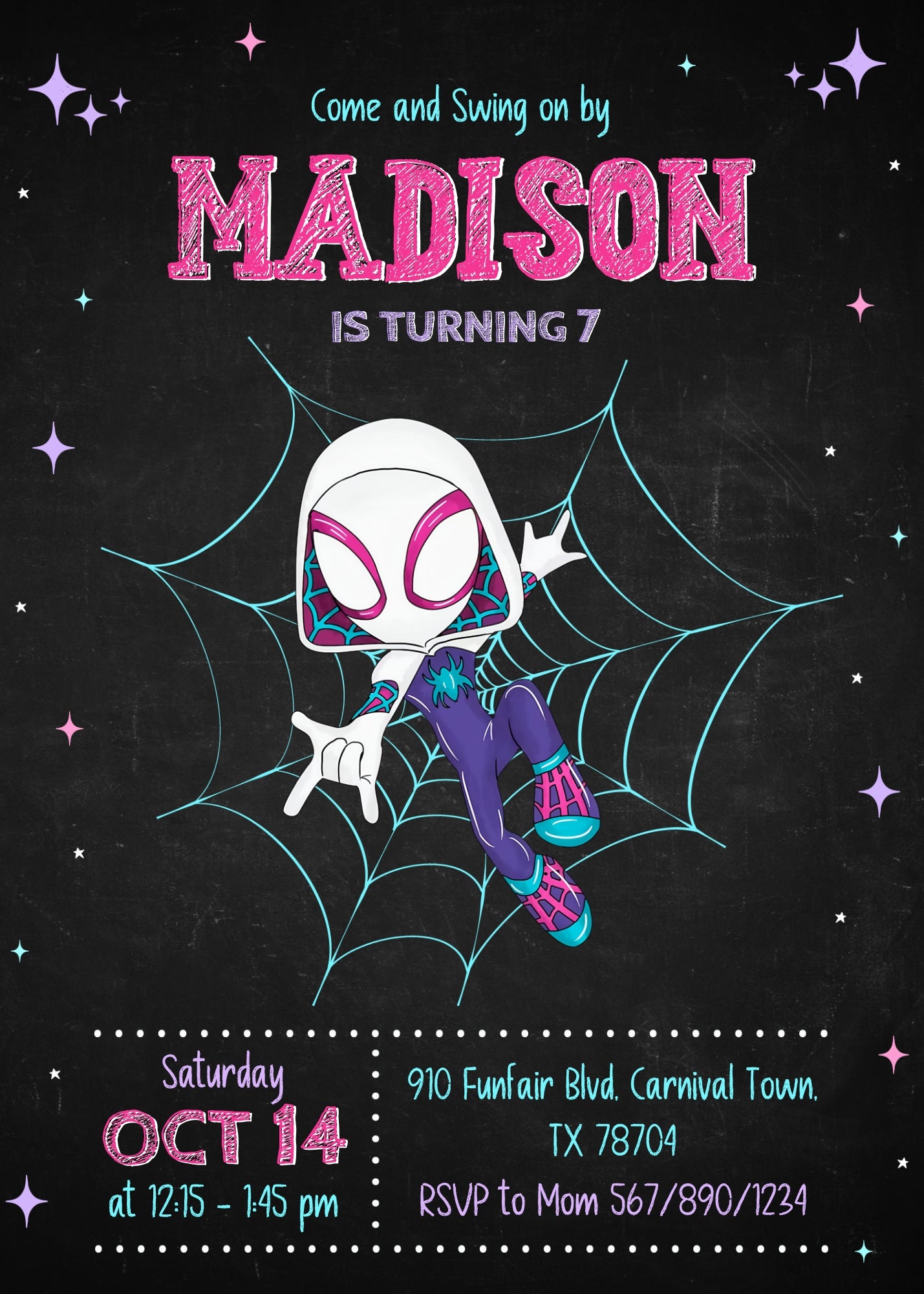 Spider Gwen Ghost Spidey customizable invitation template | Share or Print | girl | WB823