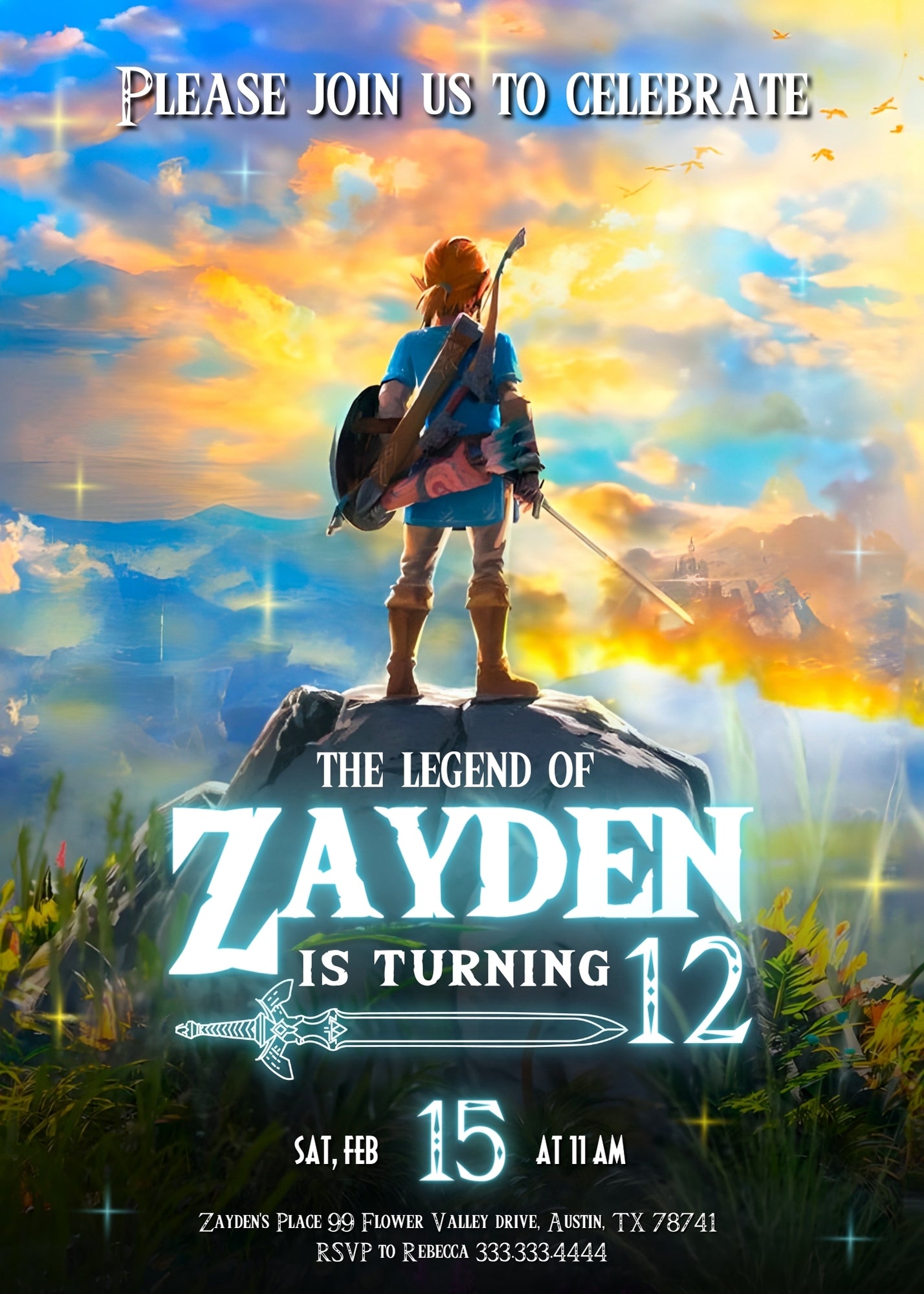 Legend of Zelda Gamer customizable invitation template | Share or Print | EZ787