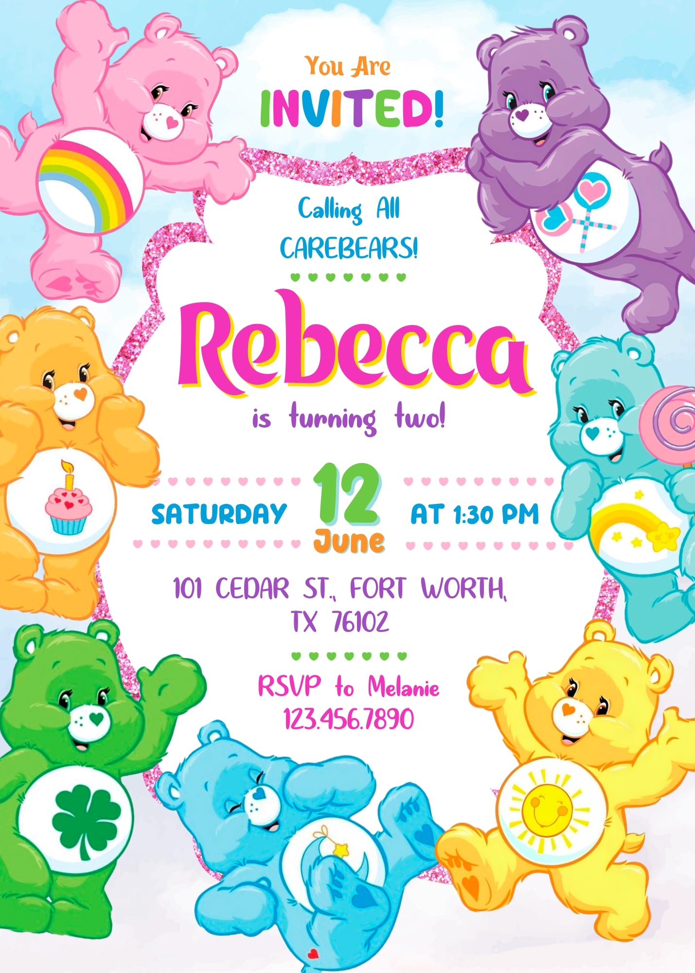 Care Bears customizable invitation template | Share or Print | EL511
