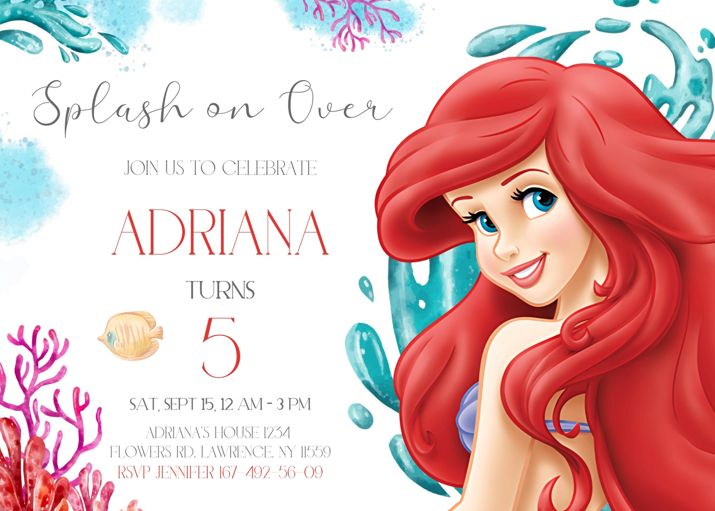 Ariel The Little Mermaid customizable invitation template | Share or Print | girl | LH162