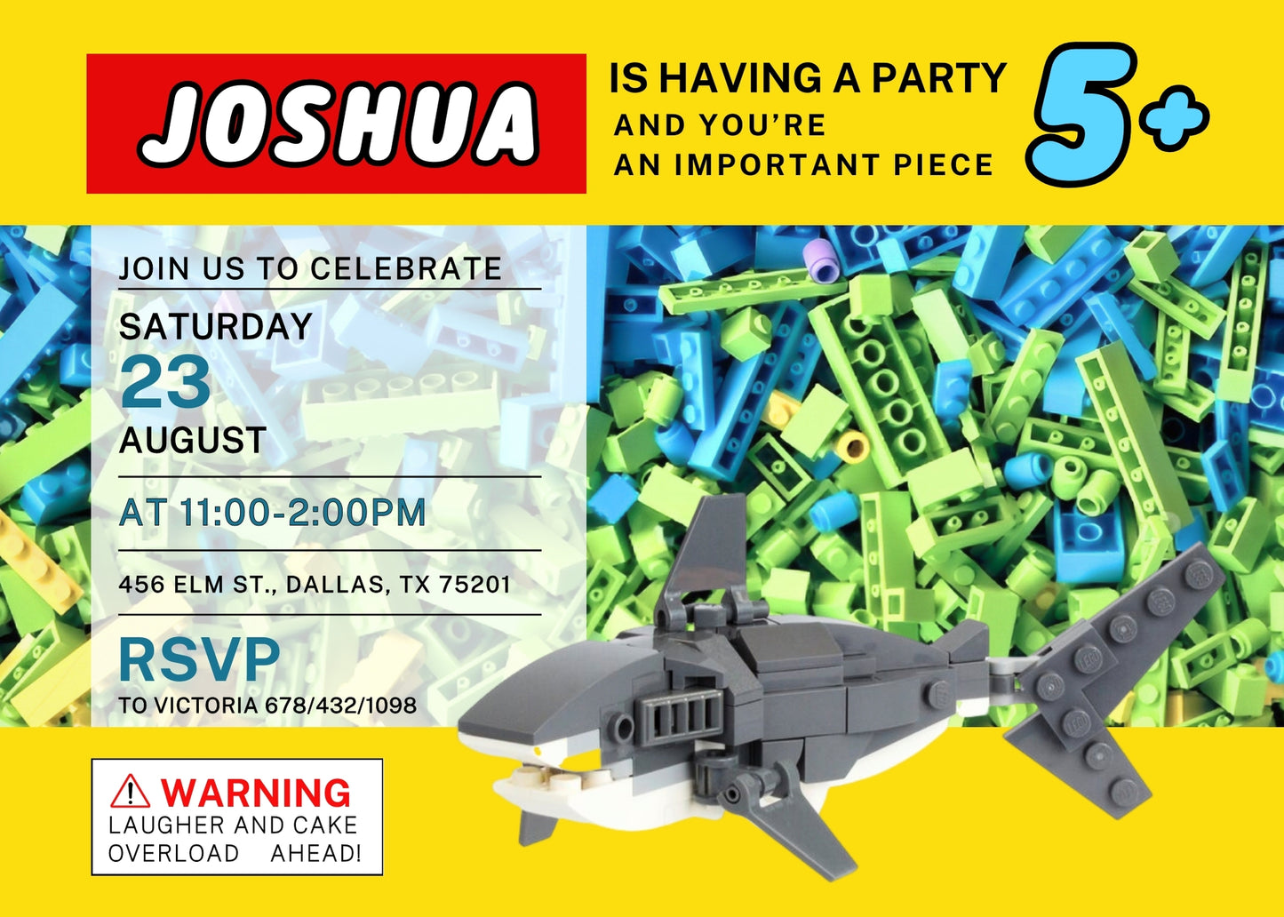 Lego Shark Jaws customizable invitation template | Share or Print | LI765
