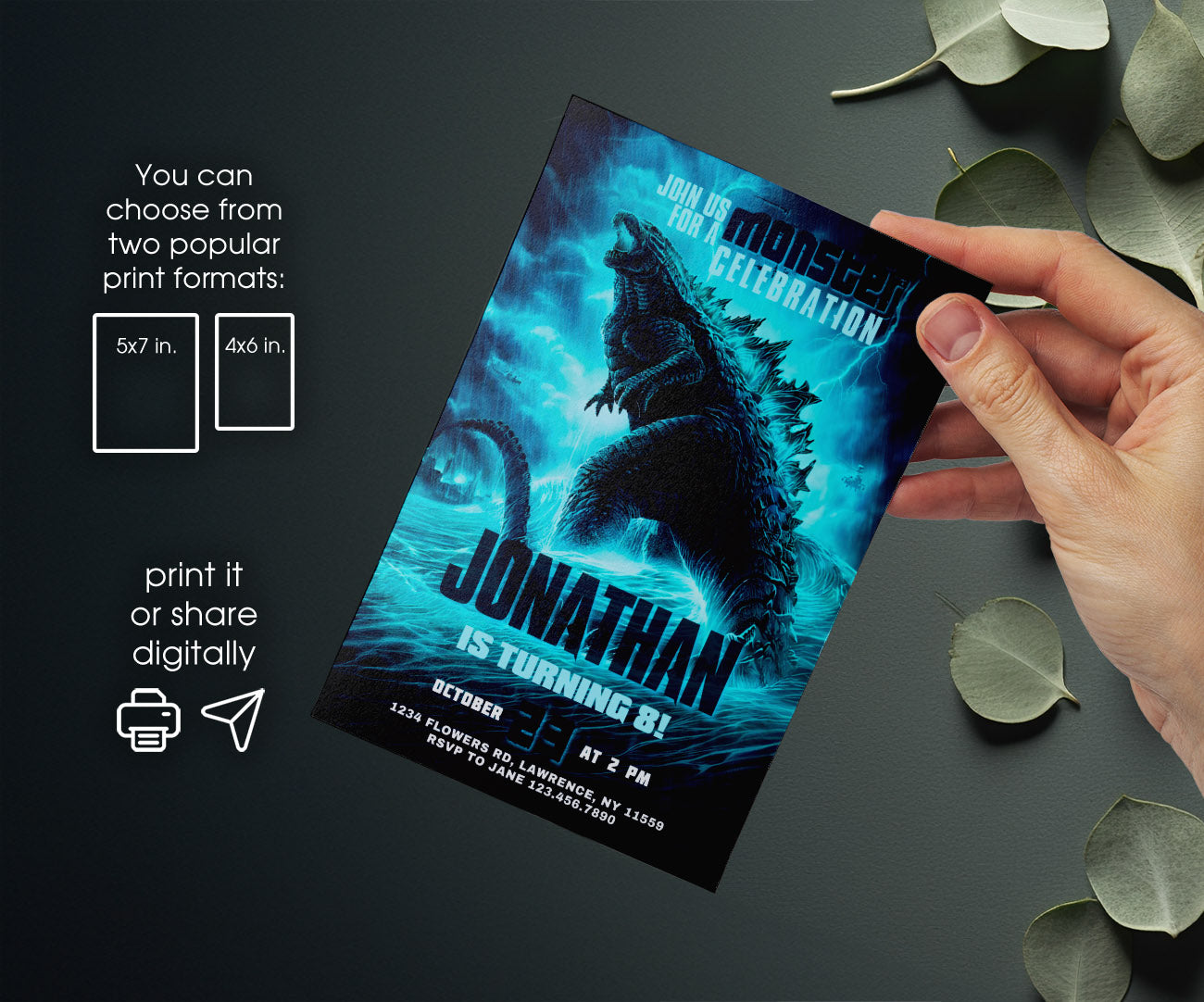Godzilla and King Kong customizable invitation template | Share or Print | AQ157