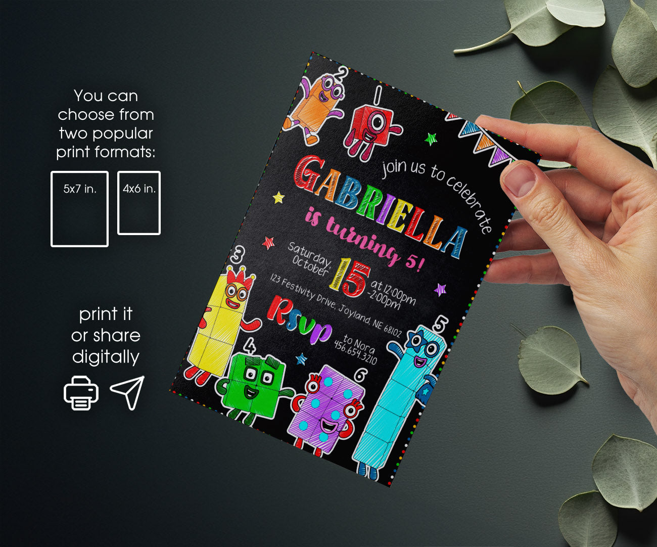 Numberblocks customizable invitation template | Share or Print | UN436