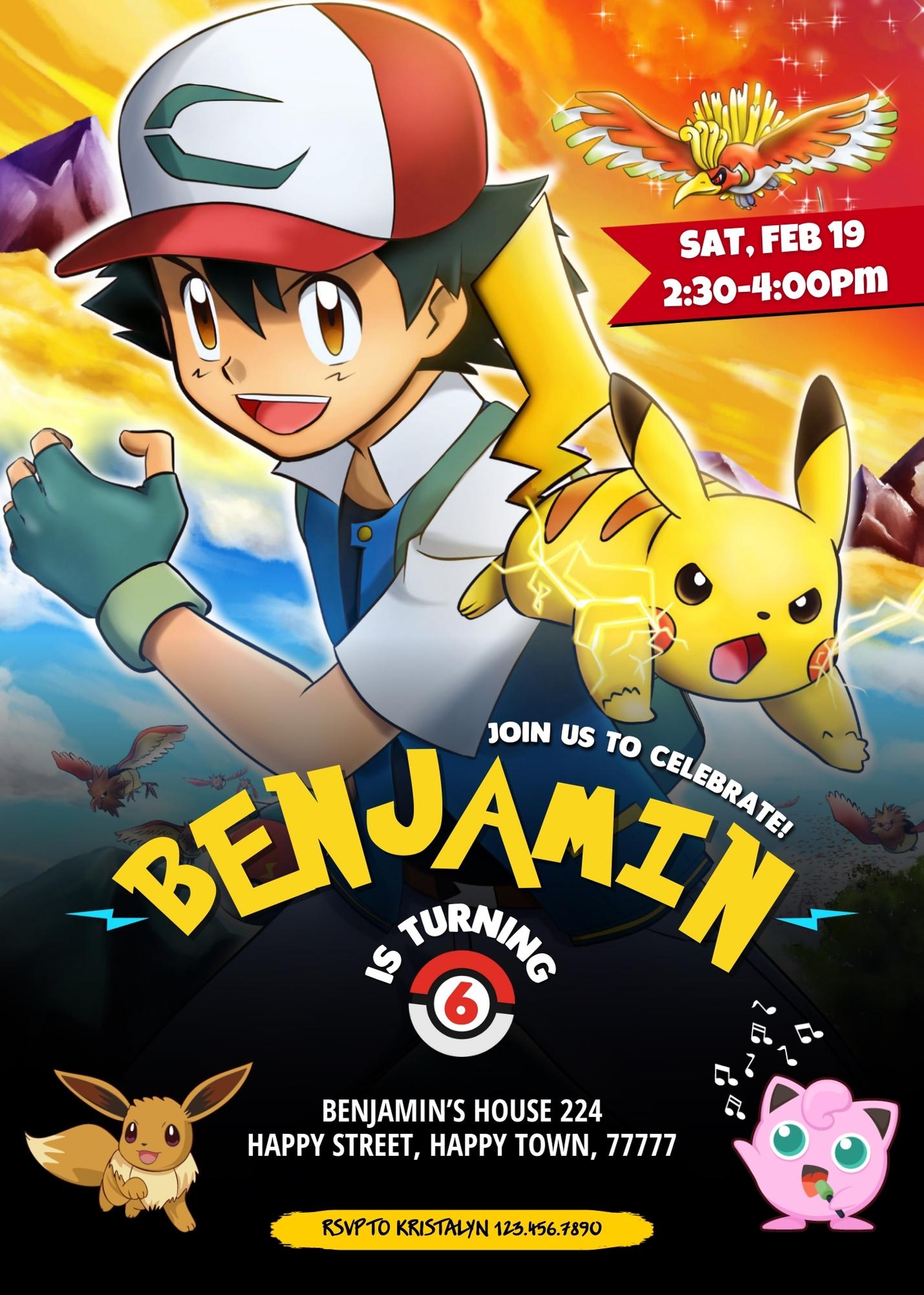 Pokemon Pikachu customizable invitation template | Share or Print | WU235