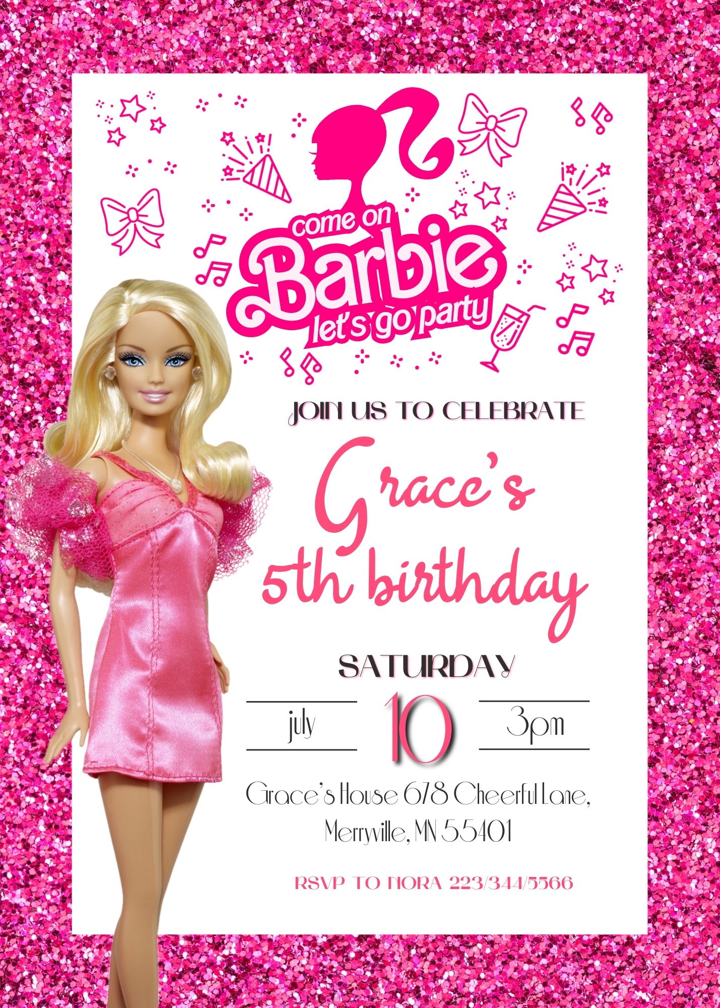 Barbie Pink customizable invitation template | Share or Print | girl | OC696