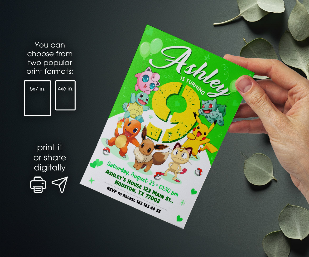 Pokemon Pikachu customizable invitation template | Share or Print | HT611