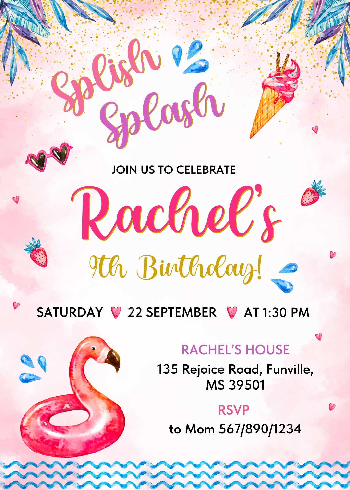 Pool Party customizable invitation template | Share or Print | girl | CL316
