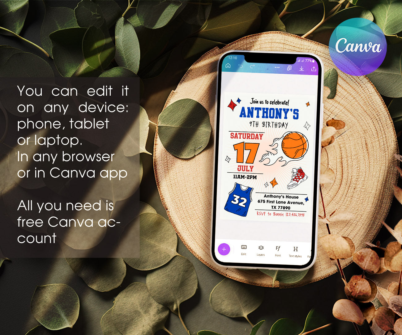 Basketball NBA Slam Dunk customizable invitation template | Share or Print | boy | PI857