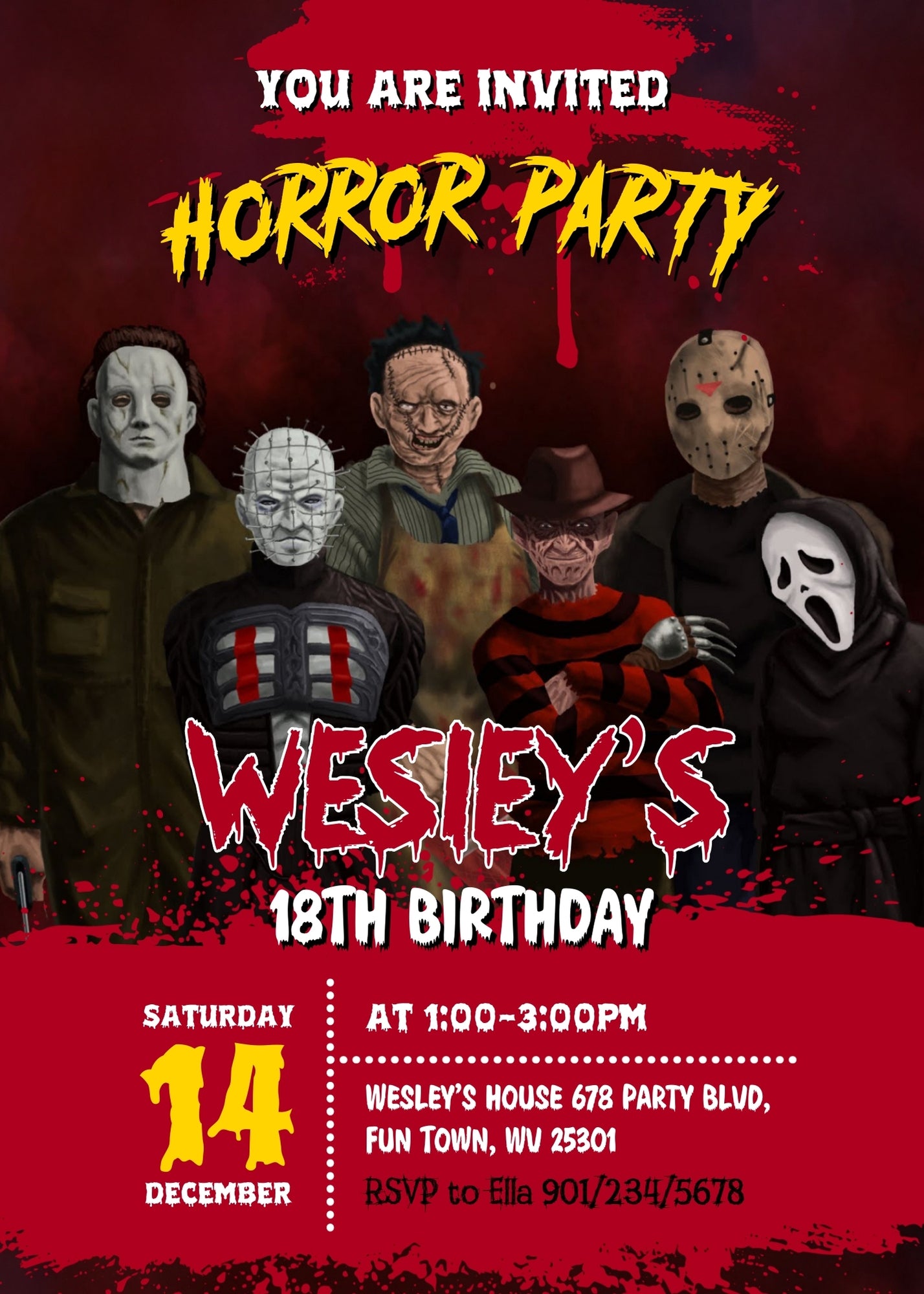 Horror Killer Movie Party customizable invitation template | Share or Print | IQ147