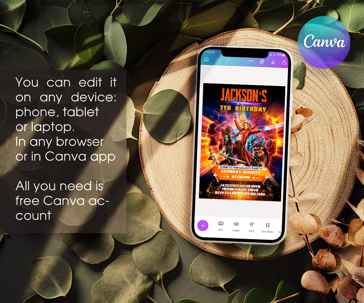Guardians of The Galaxy Superhero customizable invitation template | Share or Print | boy | AJ087