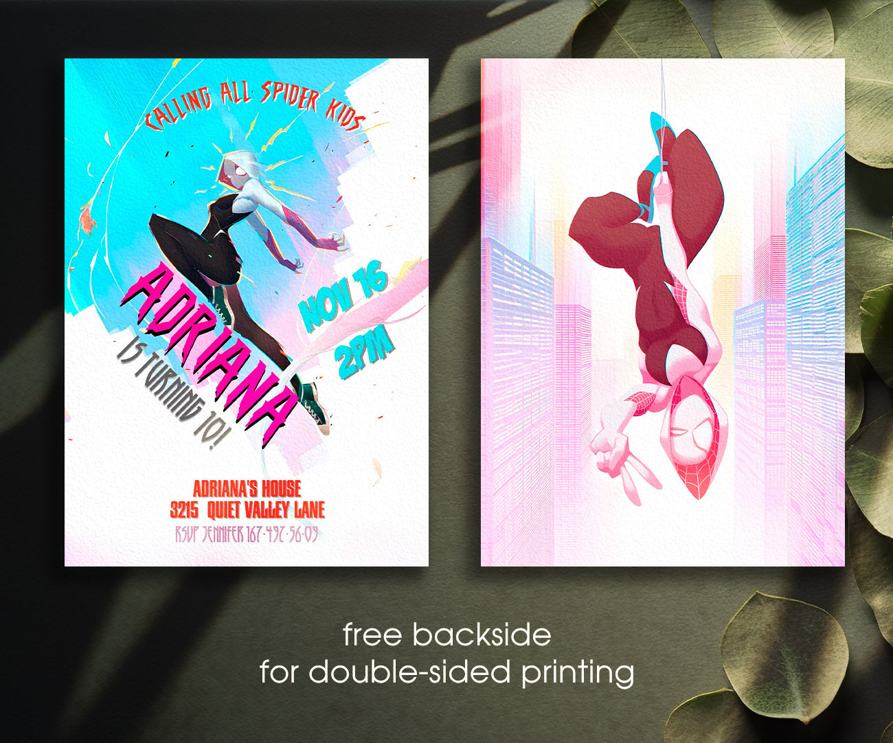 Spider Gwen Ghost Spidey customizable invitation template | Share or Print | girl | VB704