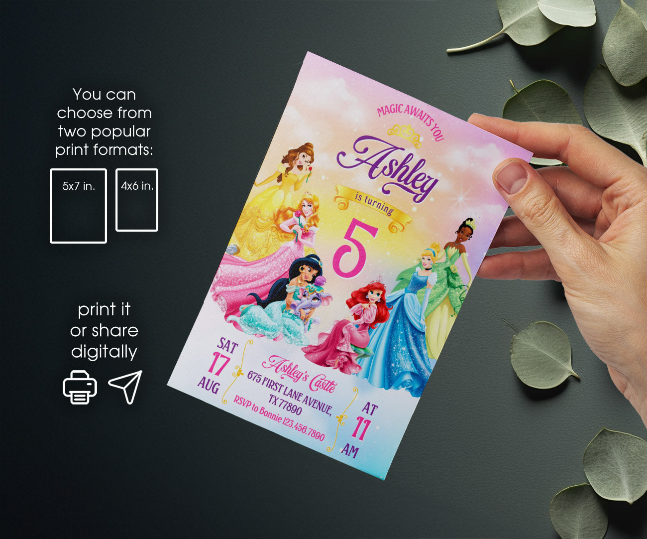 Disney Princess customizable invitation template | Share or Print | girl | VU861