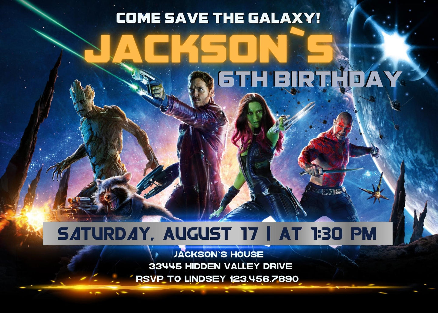 Guardians of The Galaxy Superhero customizable invitation template | Share or Print | boy | NY146