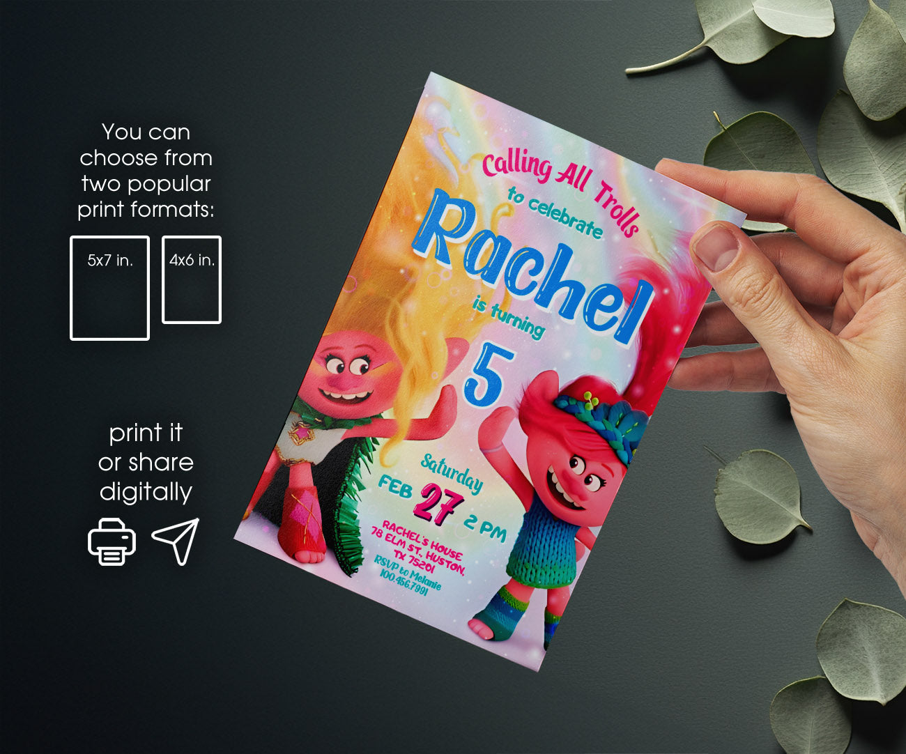 Trolls Poppy customizable invitation template | Share or Print | MW328