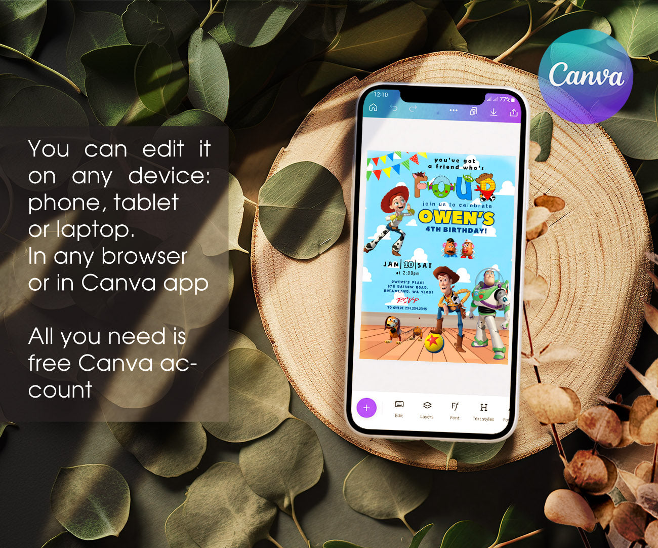 Toy Story Woody customizable invitation template | Share or Print | HY185