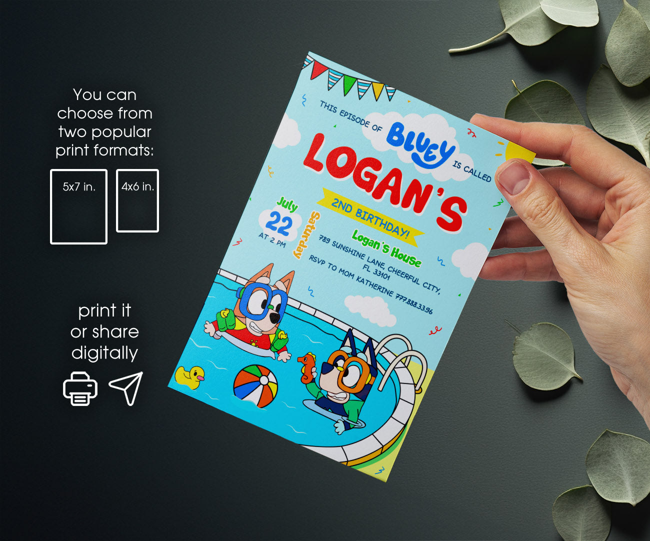 Bluey Bingo Pool customizable invitation template | Share or Print | MA530