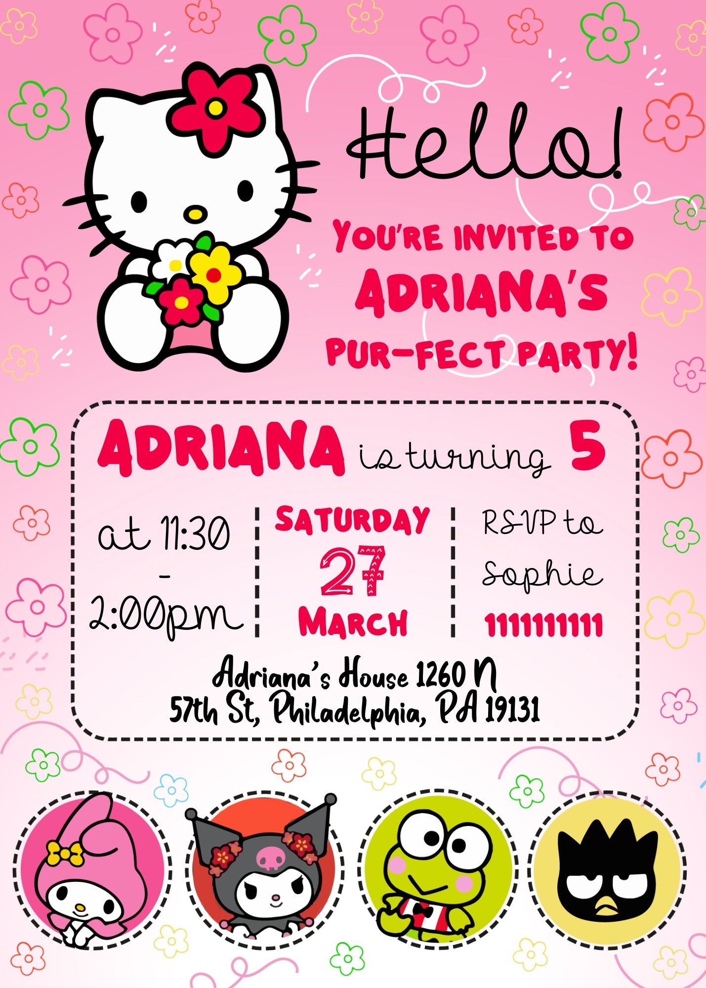 Hello Kitty Sanrio customizable invitation template | Share or Print | WI331