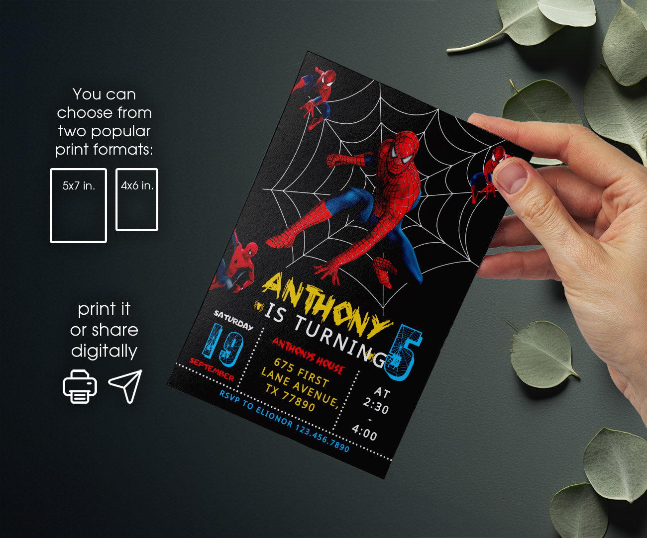 Spiderman Marvel Superhero customizable invitation template | Share or Print | boy | AK679