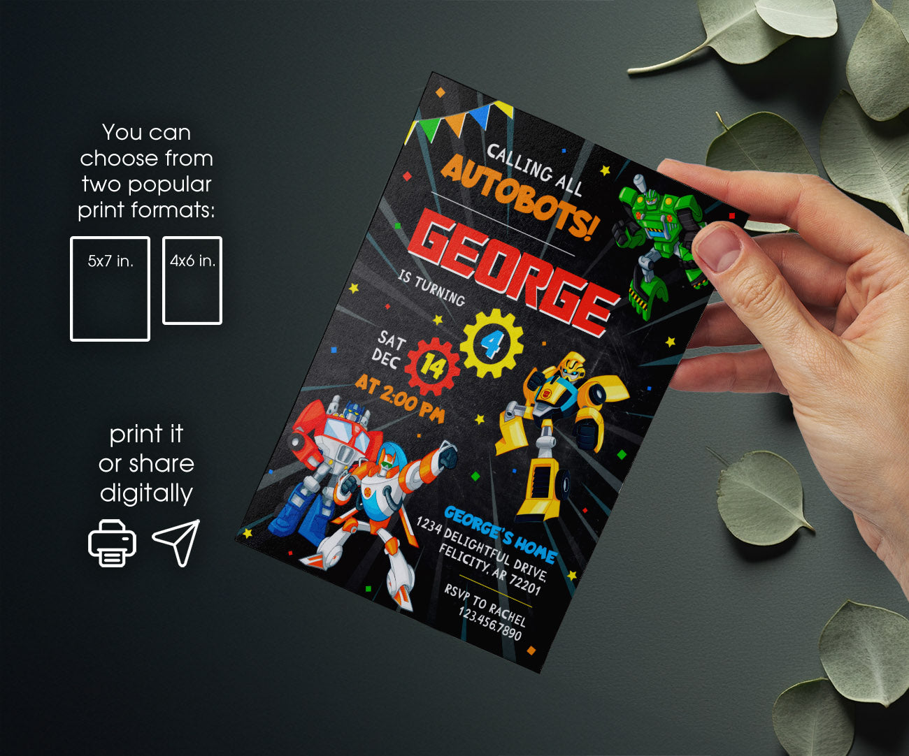 Transformers Rescue Bots customizable invitation template | Share or Print | boy | EN625