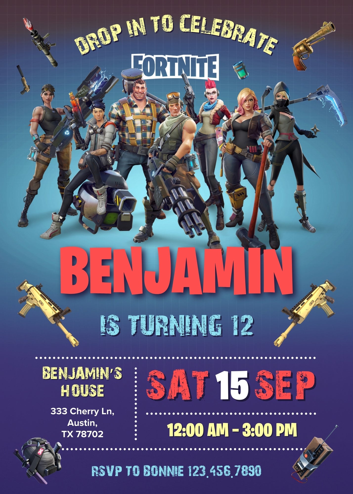 Fortnite Gamer customizable invitation template | Share or Print | boy | VN708