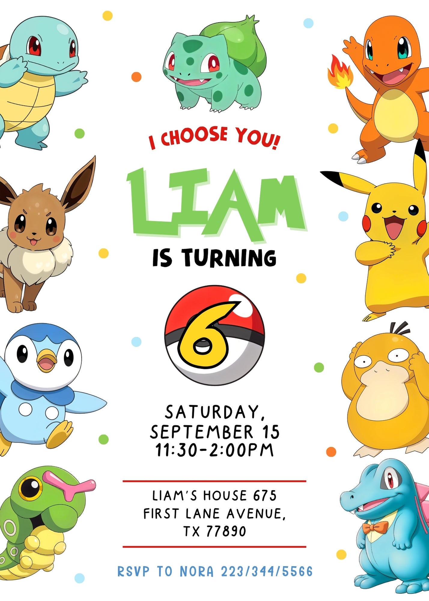 Pokemon Pikachu customizable invitation template | Share or Print | GF802