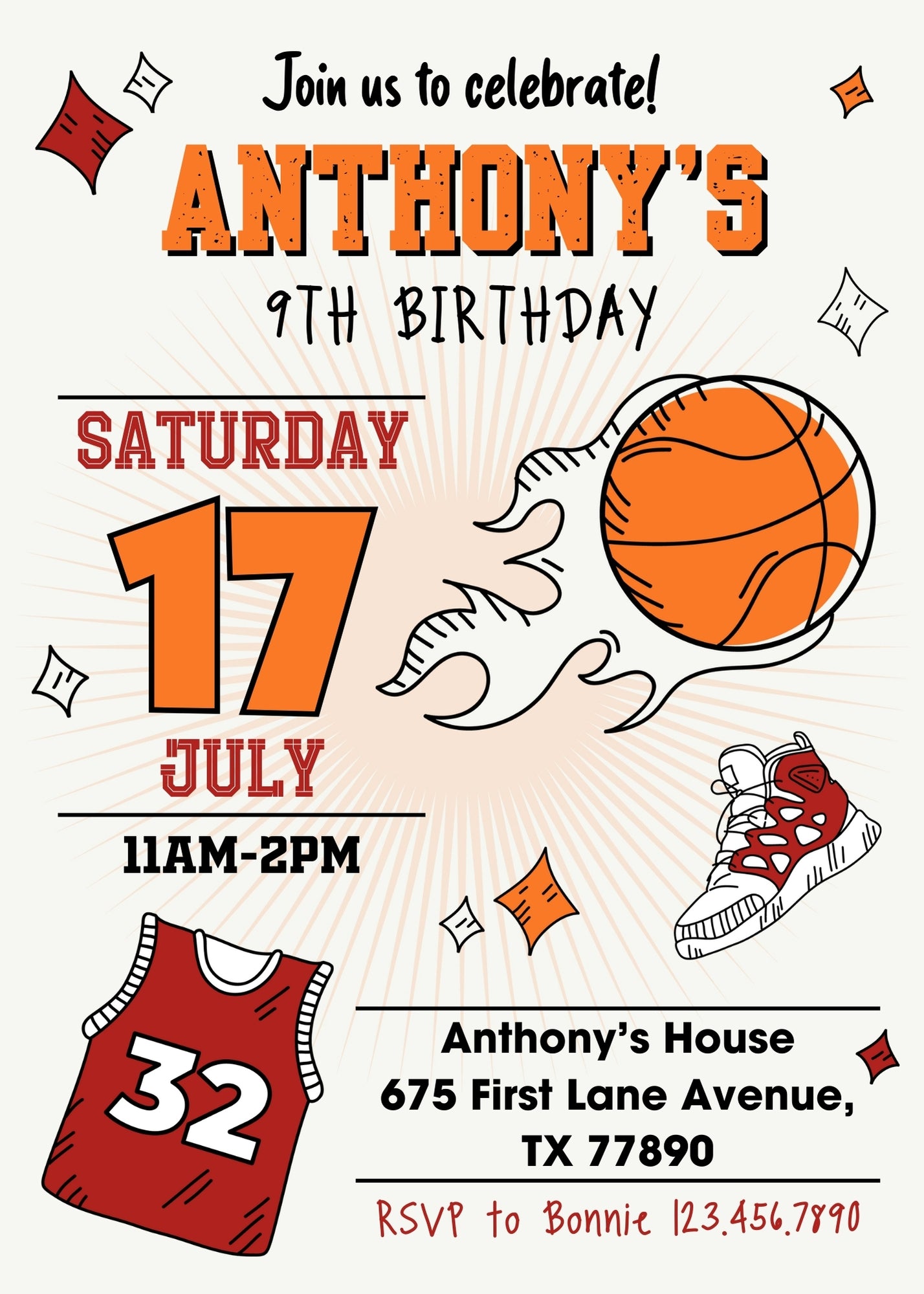 Basketball NBA Slam Dunk customizable invitation template | Share or Print | boy | ZM406