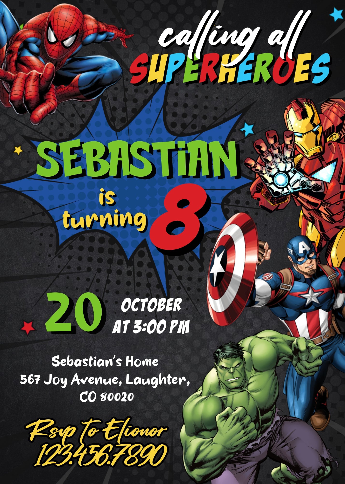 Avengers Marvel Superhero customizable invitation template | Share or Print | boy | YU417