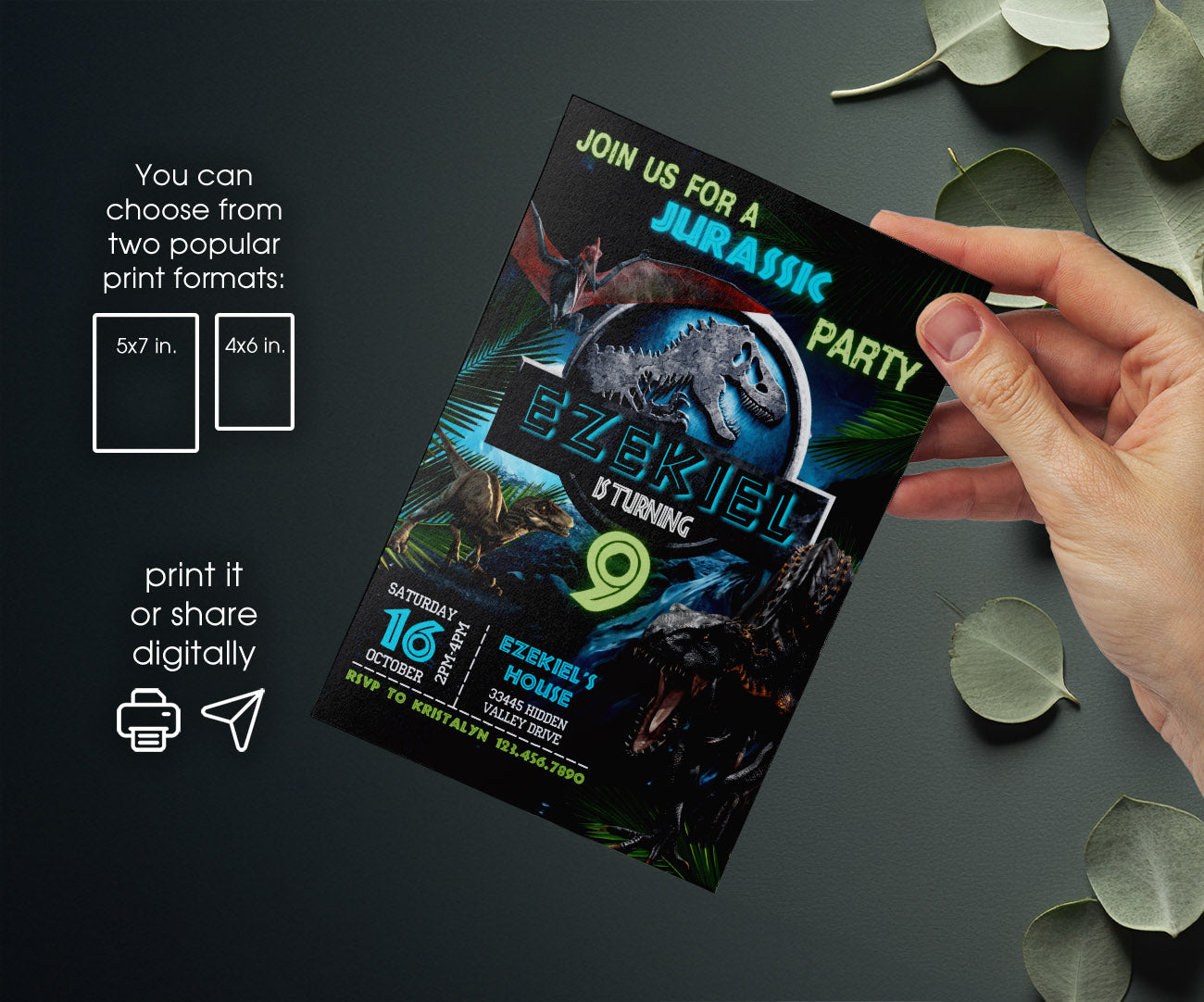 Jurassic Park Dinosaur customizable invitation template | Share or Print | KL716