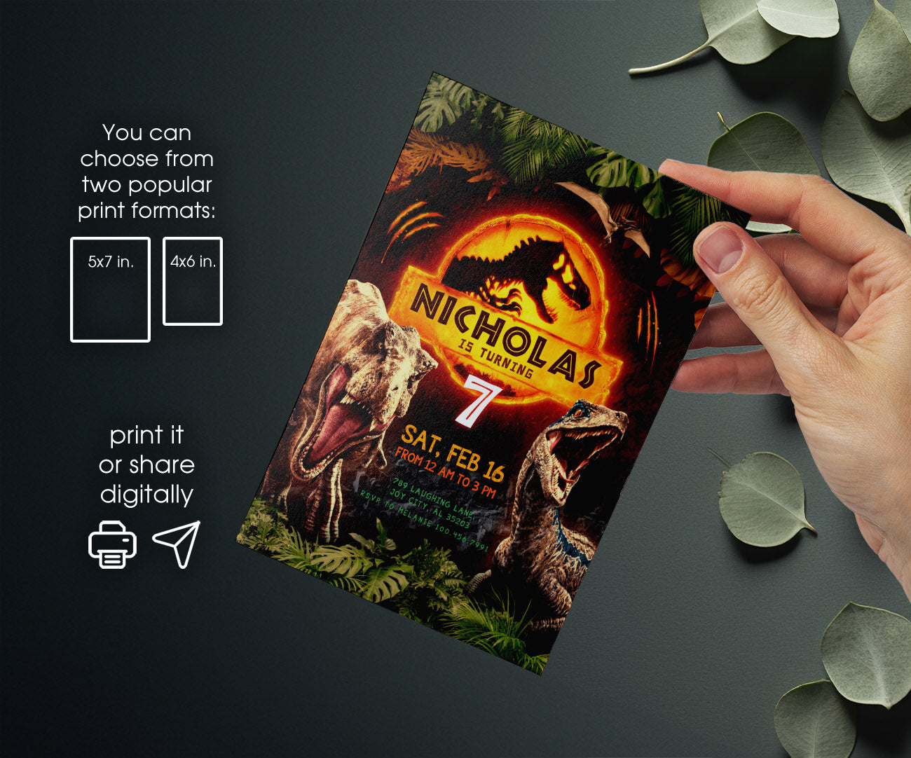Jurassic World Dinosaur customizable invitation template | Share or Print | MA142