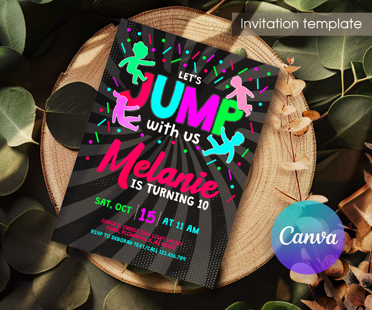 Trampoline Jump Party customizable invitation template | Share or Print | ZC210