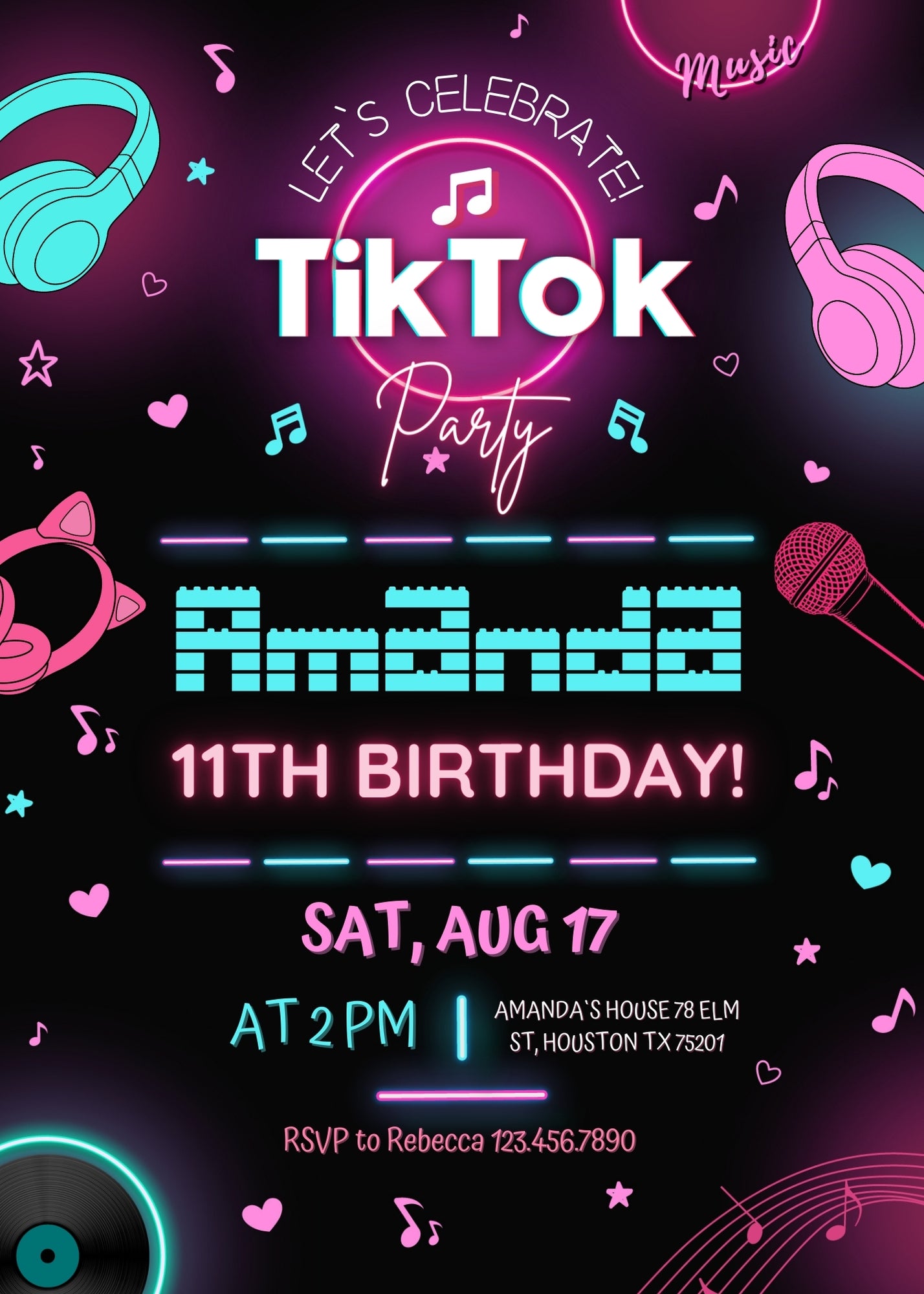 Tik Tok Party customizable invitation template | Share or Print | NS234