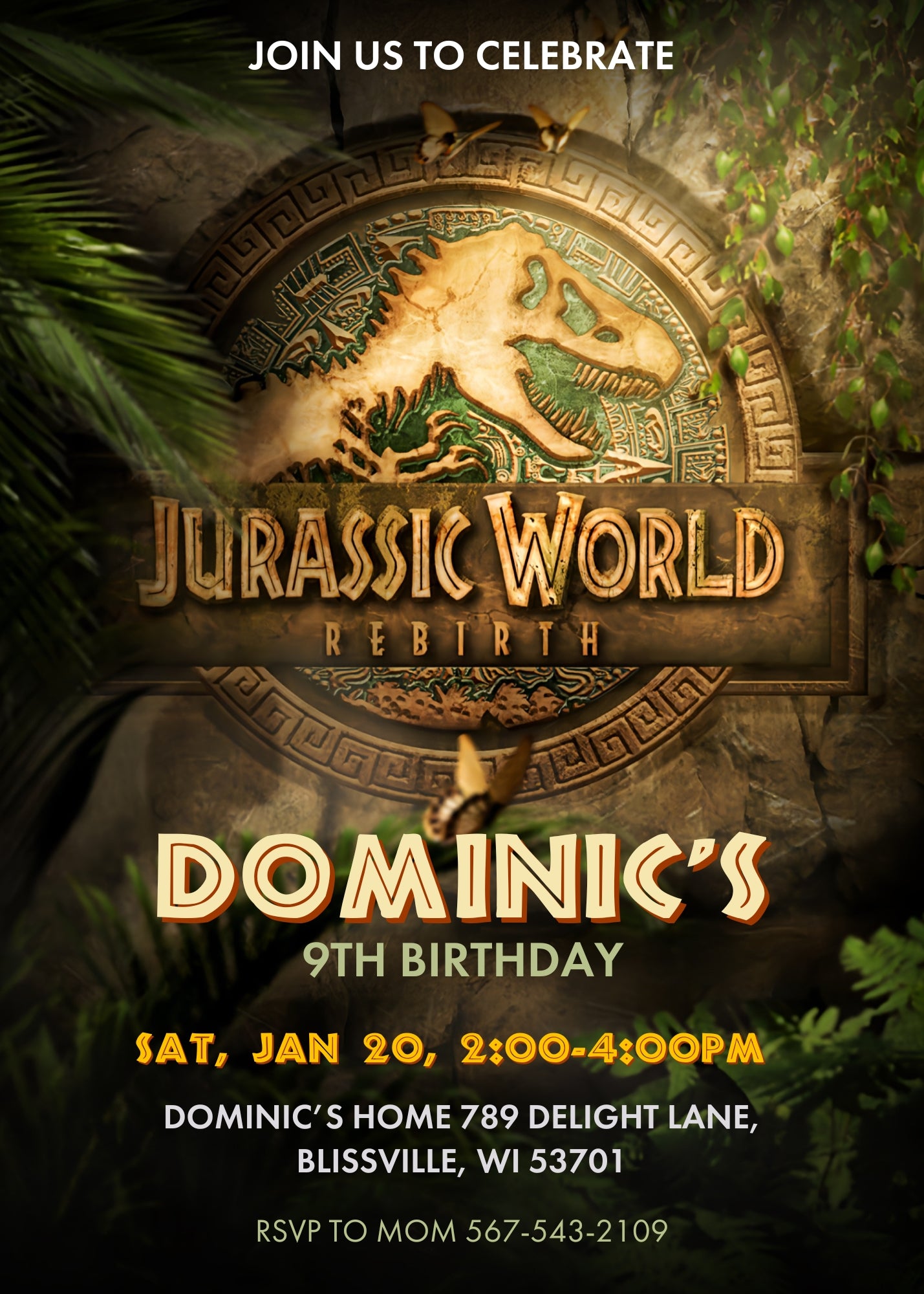 Jurassic World Rebirth Dinosaur customizable invitation template | Share or Print | WA079