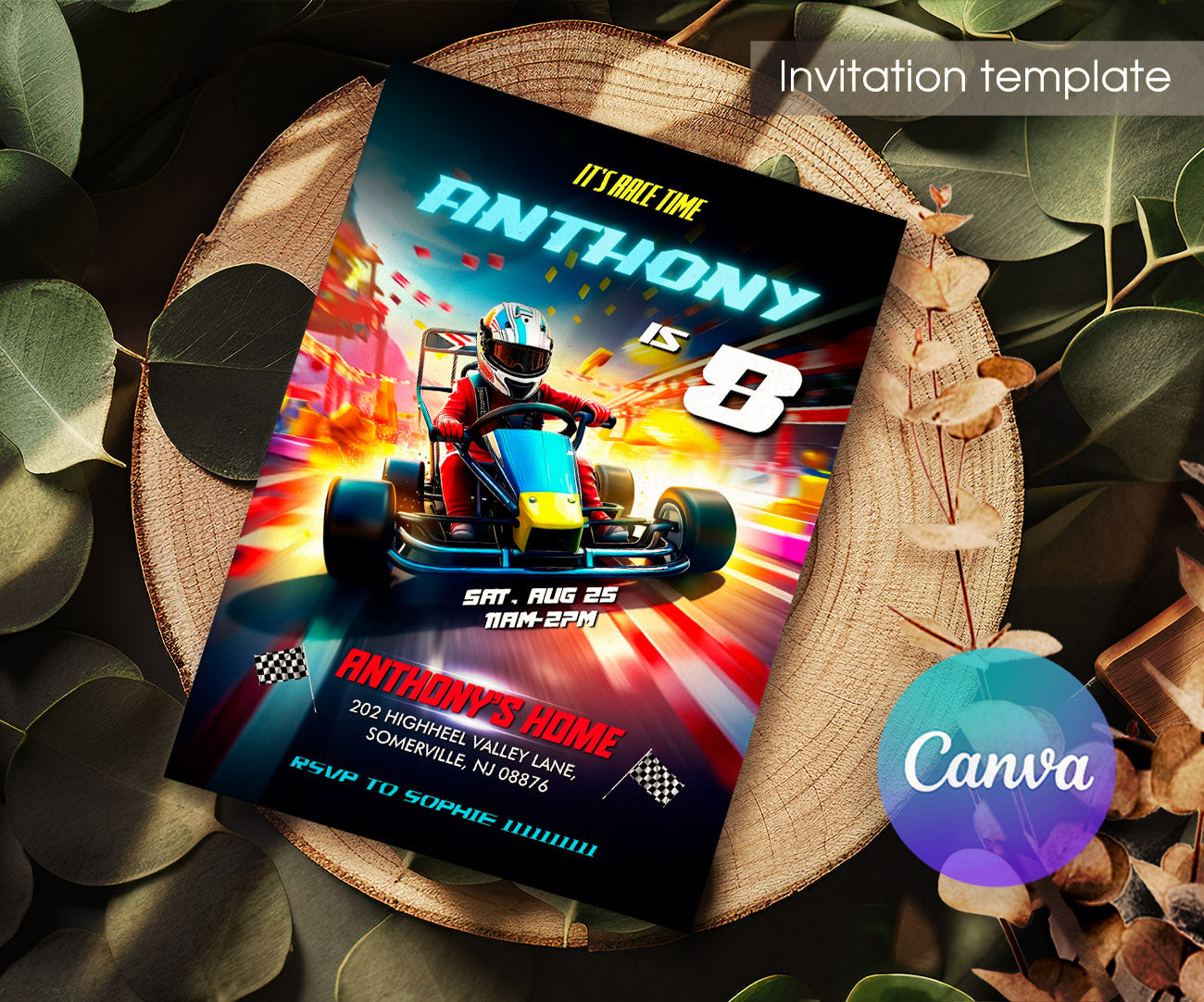 Go Kart Karting Racing customizable invitation template | Share or Print | boy | WF415