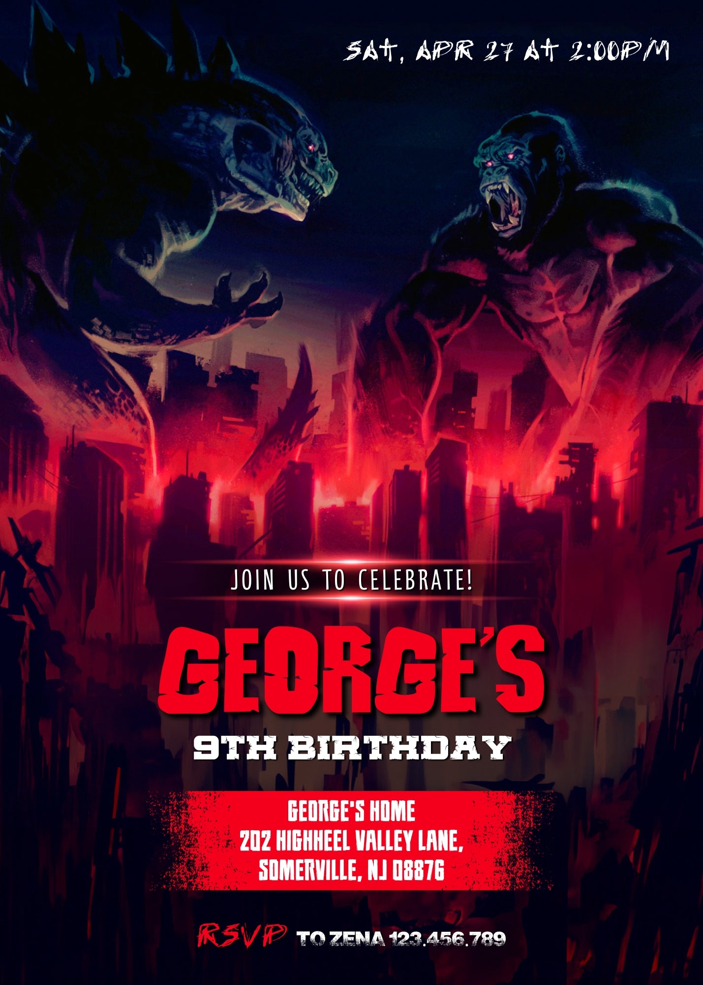 Godzilla X King Kong customizable invitation template | Share or Print | OR666
