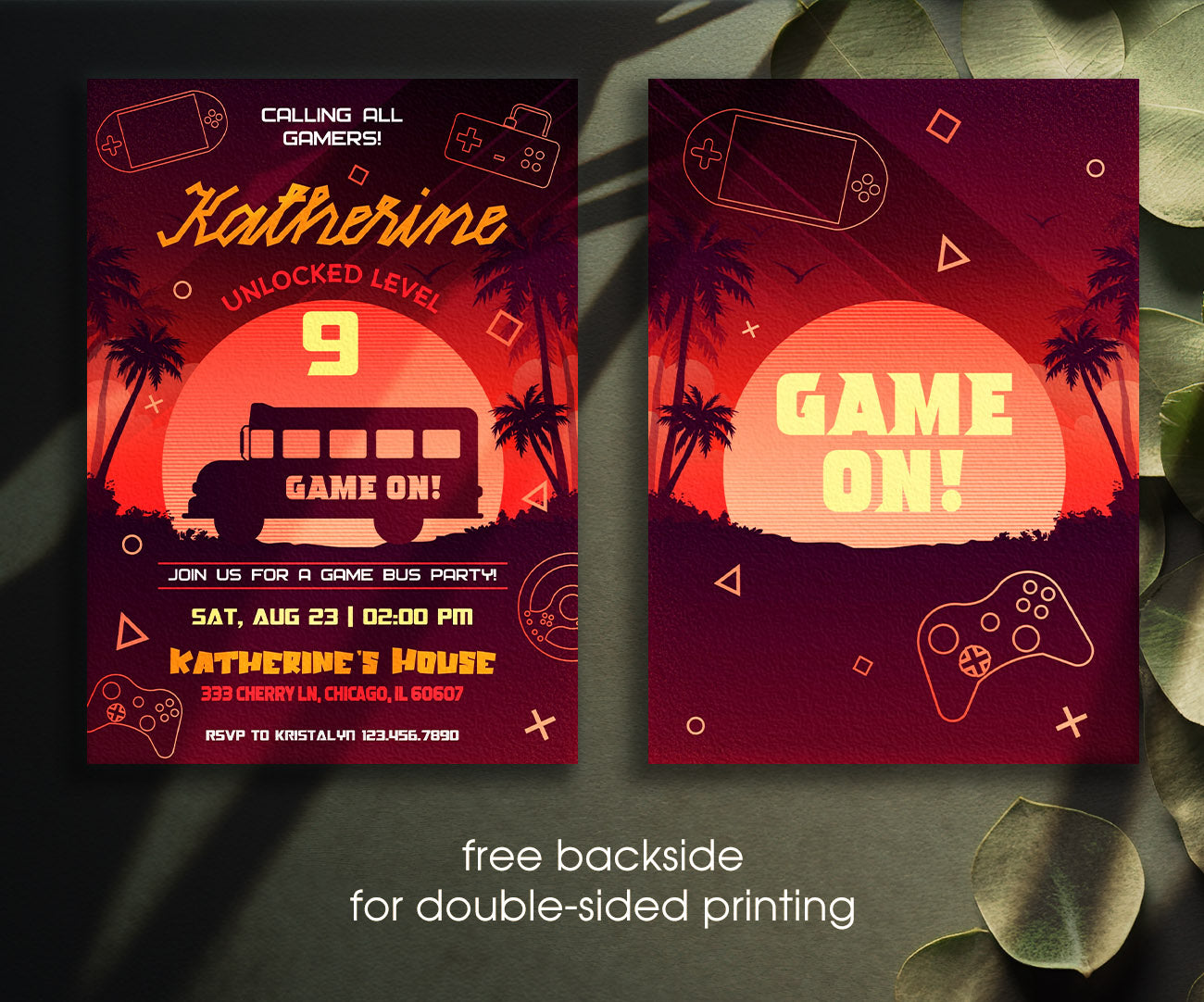 Video Game Bus Gamer customizable invitation template | Share or Print | boy | AA994