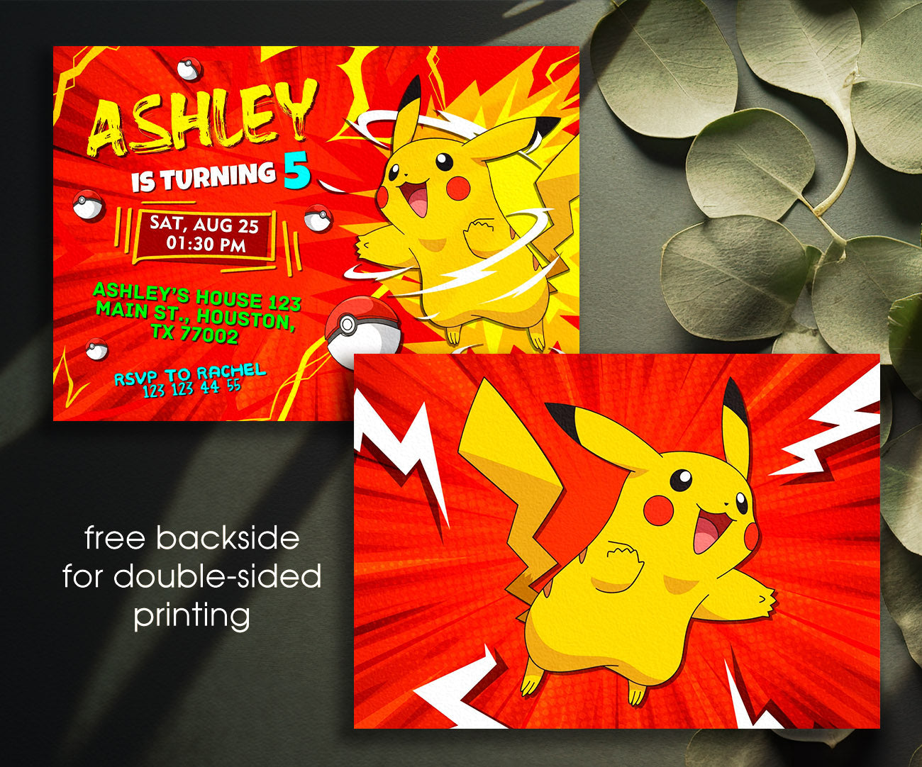 Pokemon Pikachu customizable invitation template | Share or Print | QO294
