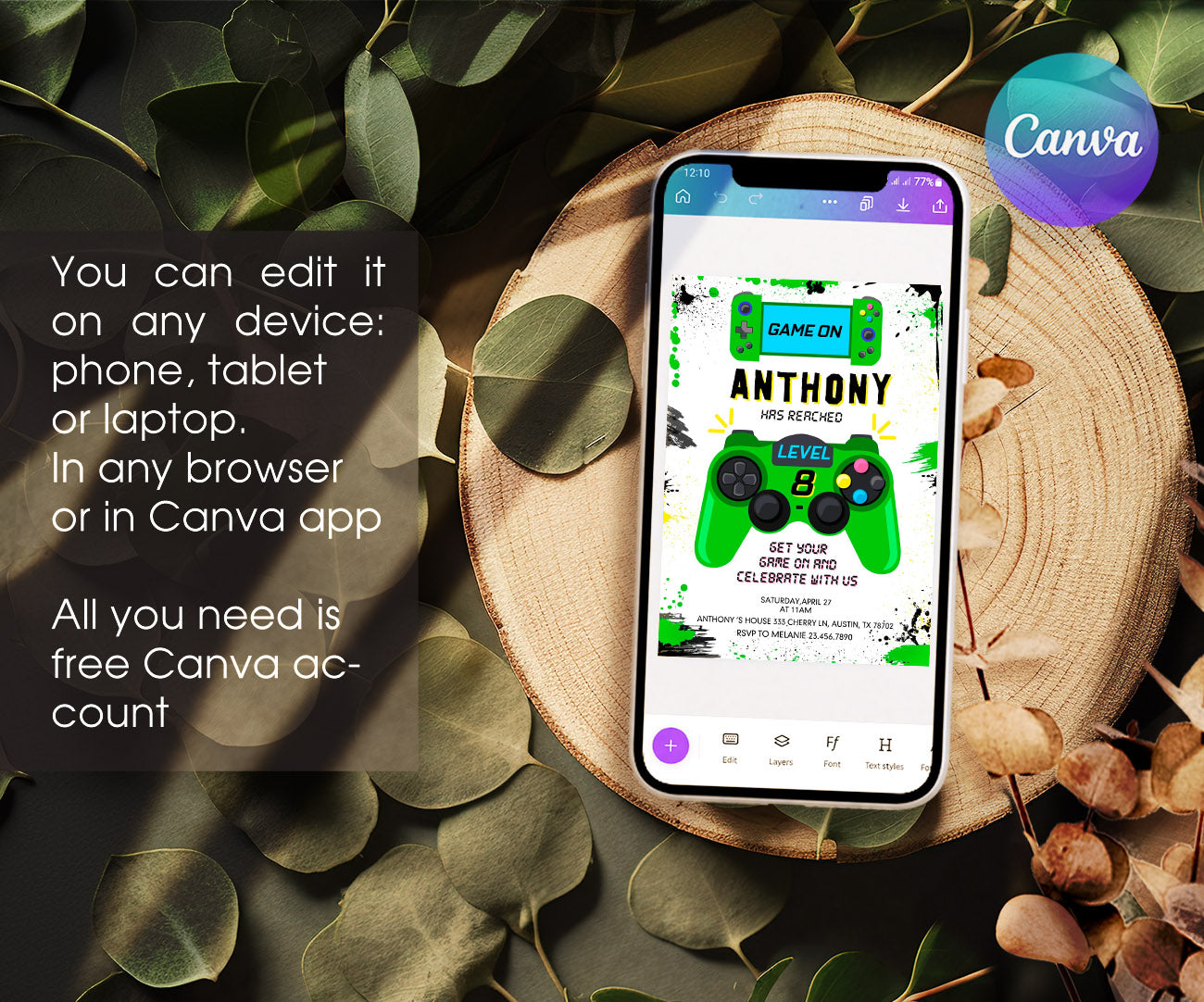 Gamer Party customizable invitation template | Share or Print | boy | KT061