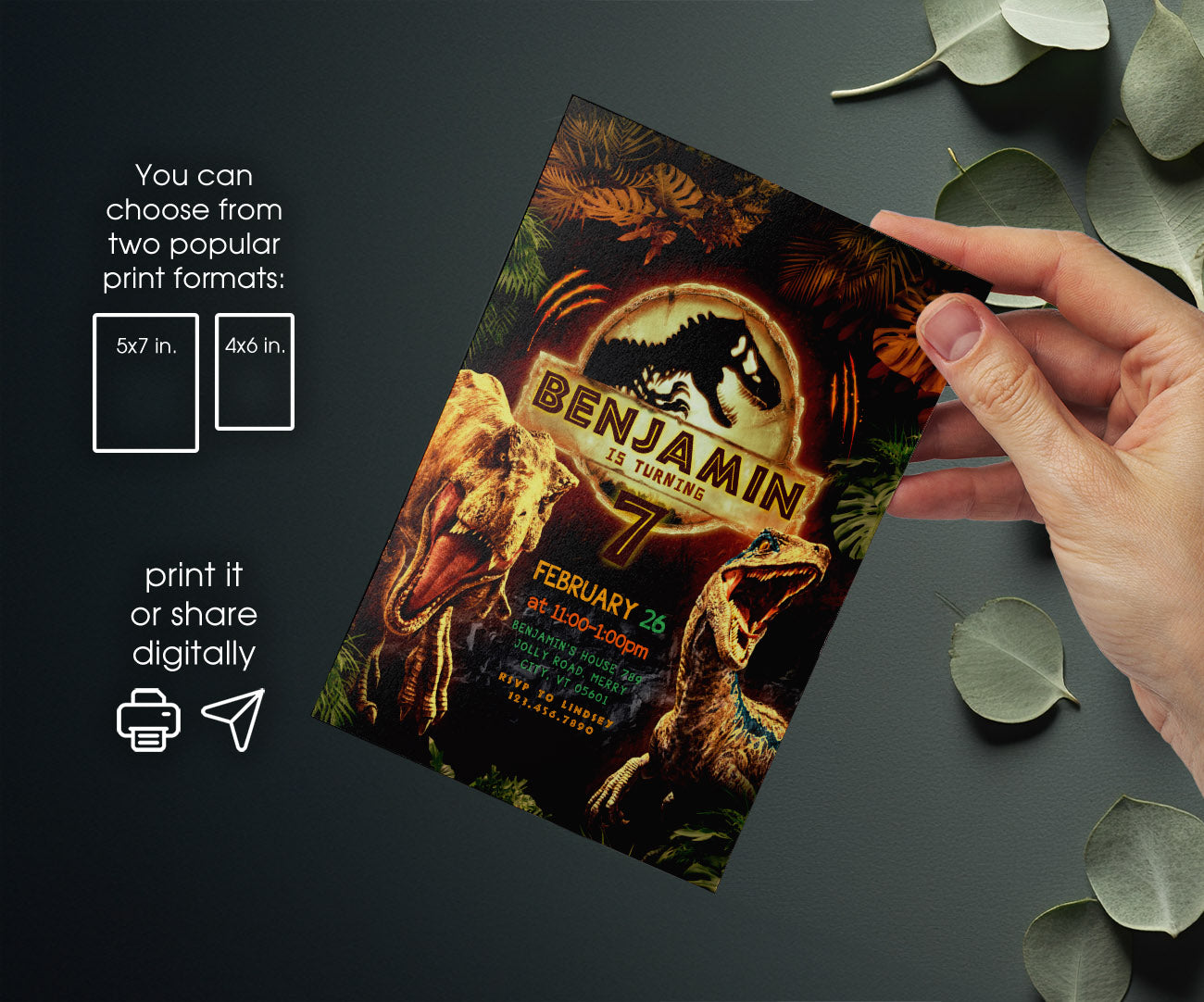 Jurassic World Dinosaur customizable invitation template | Share or Print | SY829