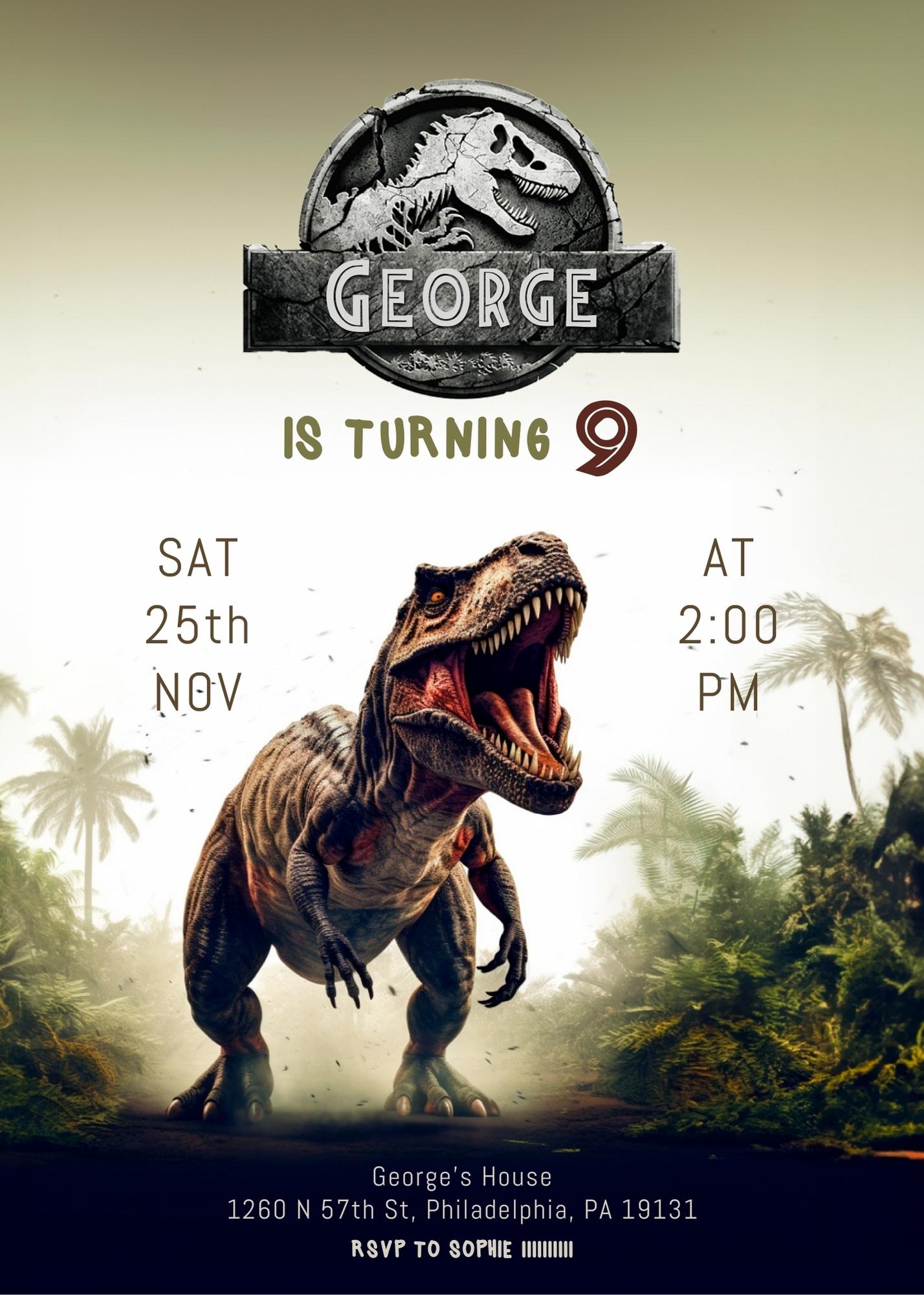 Jurassic World Dinosaur customizable invitation template | Share or Print | VS751
