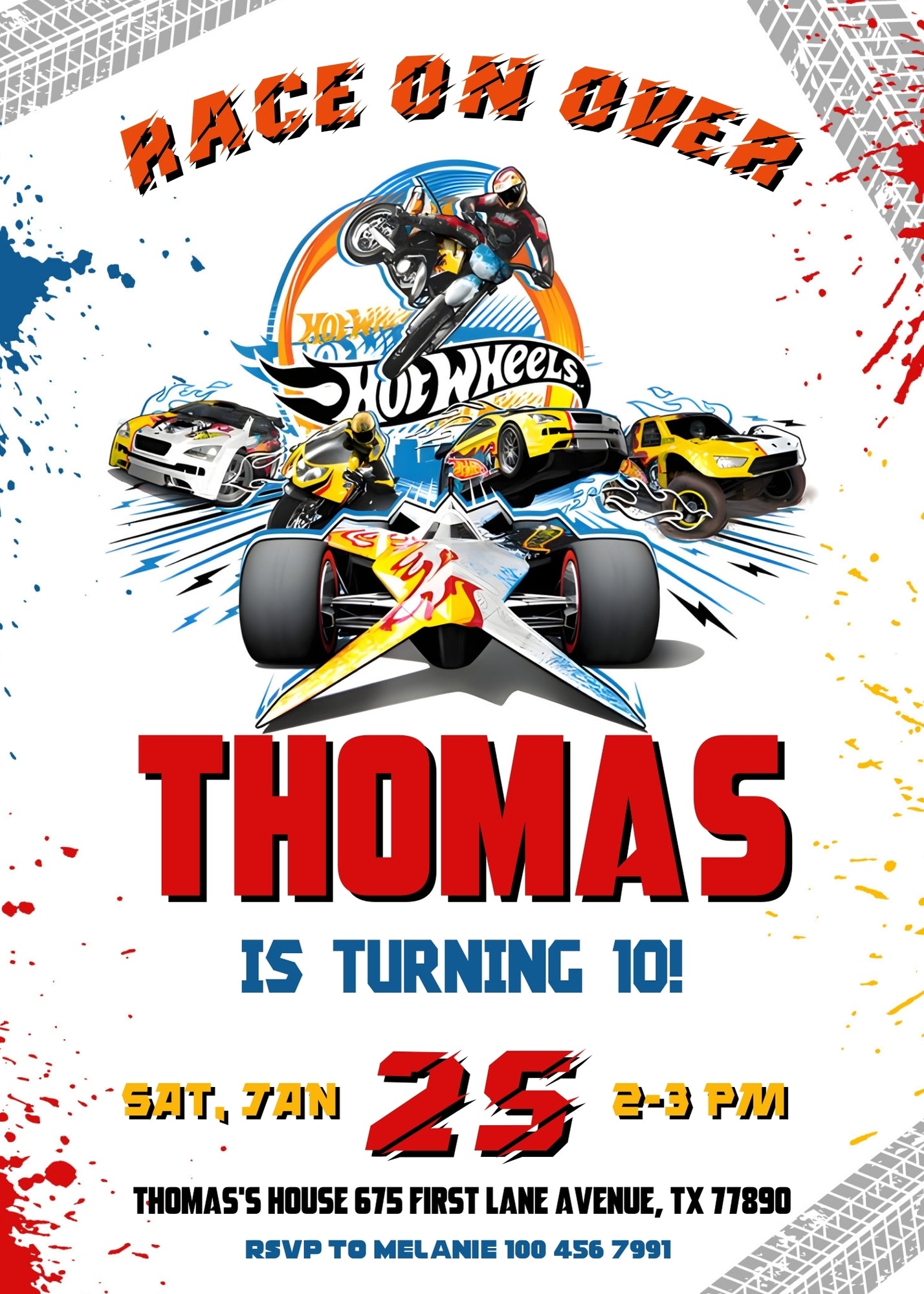 Hot Wheels Racing customizable invitation template | Share or Print | boy | AU690