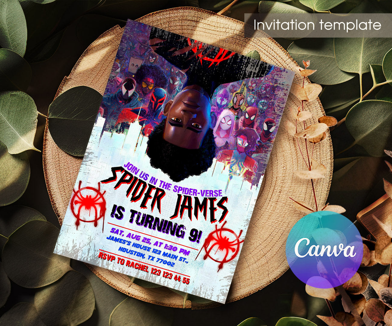 Spider Man Across the Spider-Verse customizable invitation template | Share or Print | boy | EO231