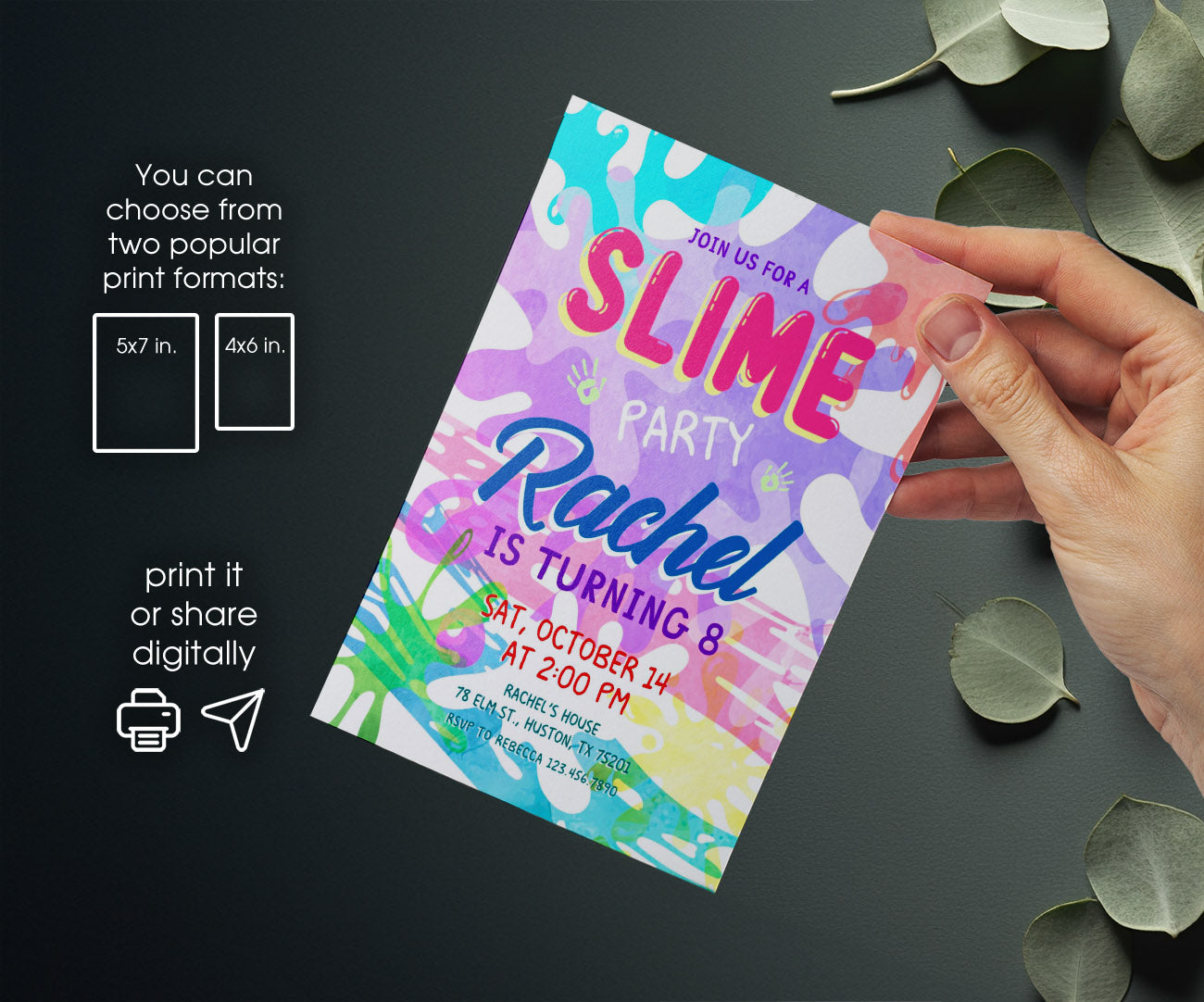Slime Diy Party customizable invitation template | Share or Print | FN795