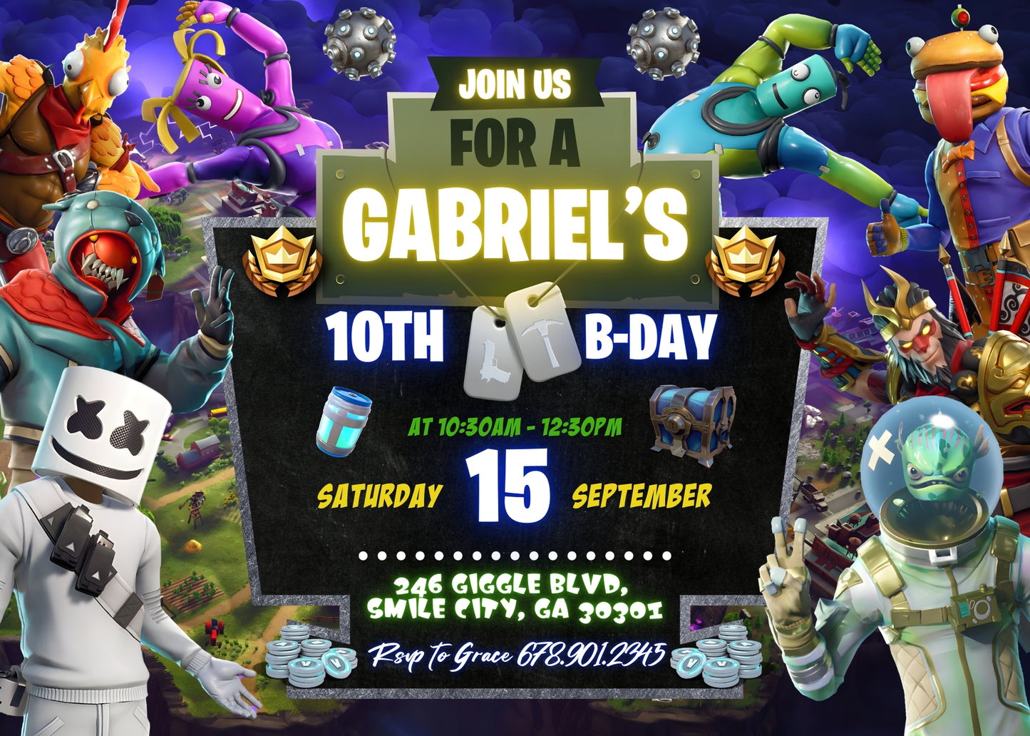 Fortnite Gamer customizable invitation template | Share or Print | boy | SD641