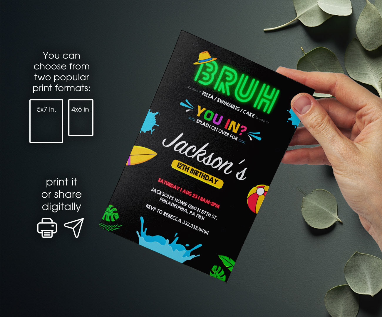 Bruh Pool customizable invitation template | Share or Print | boy | PH240