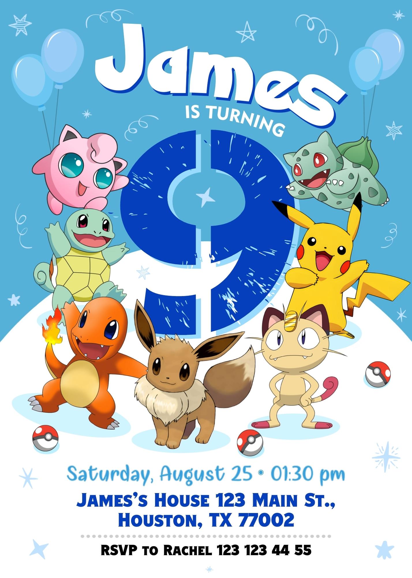 Pokemon Pikachu customizable invitation template | Share or Print | SX297