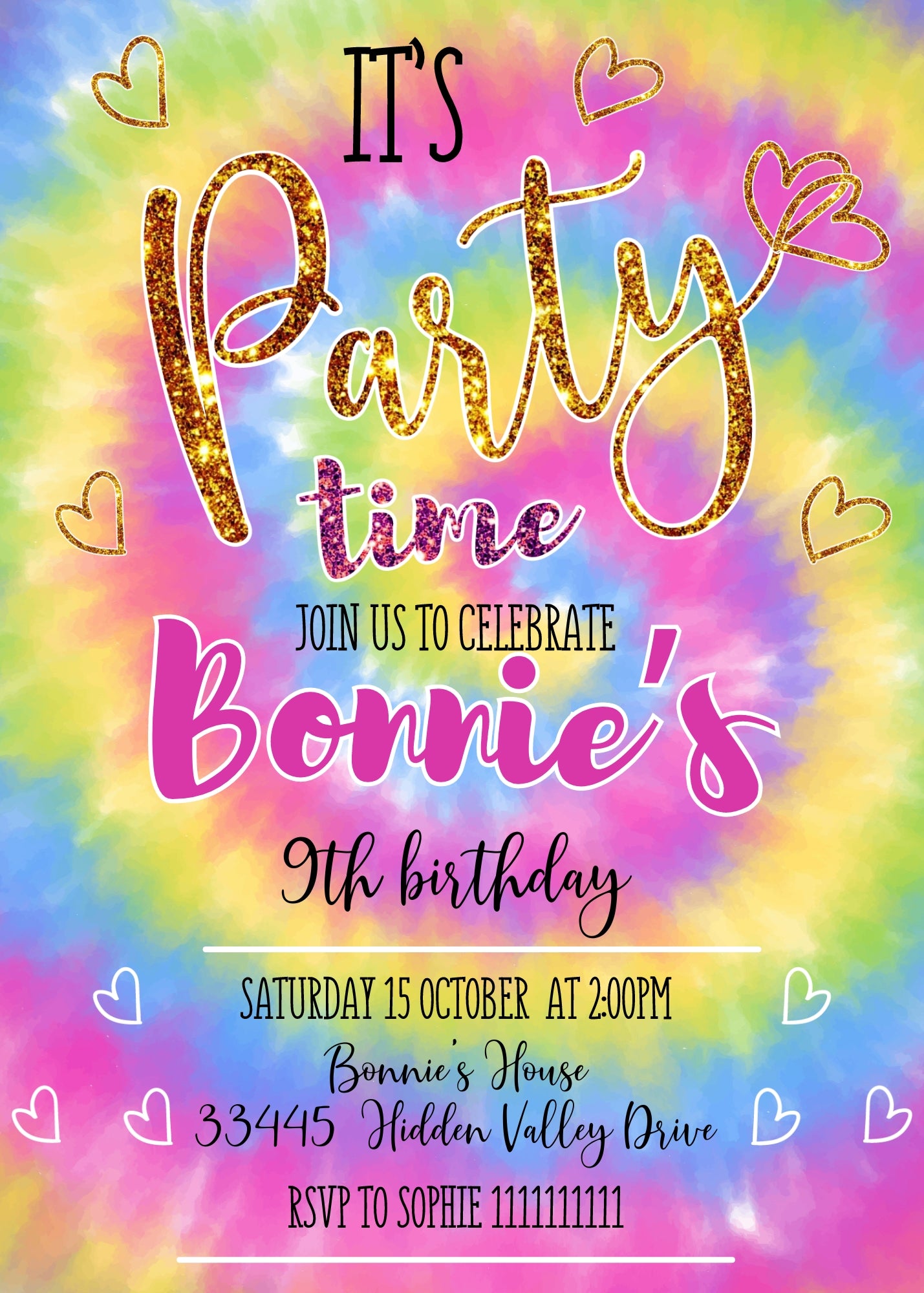 Play, Tie Die Rainbow Party customizable invitation template | Share or Print | XI783