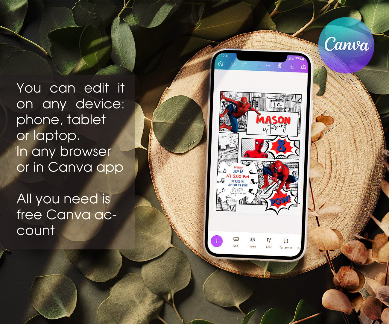 Spiderman Marvel Superhero customizable invitation template | Share or Print | boy | OU414